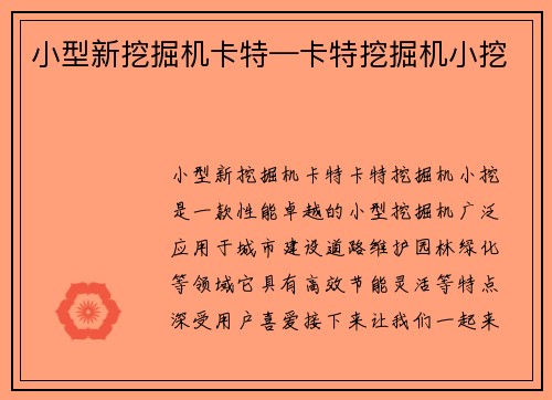 小型新挖掘机卡特—卡特挖掘机小挖