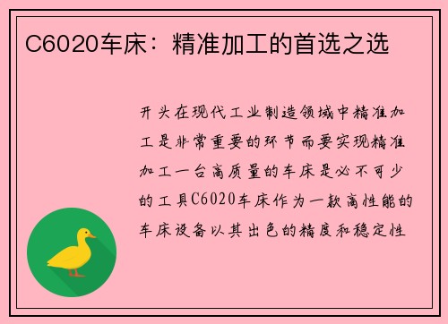 C6020车床：精准加工的首选之选